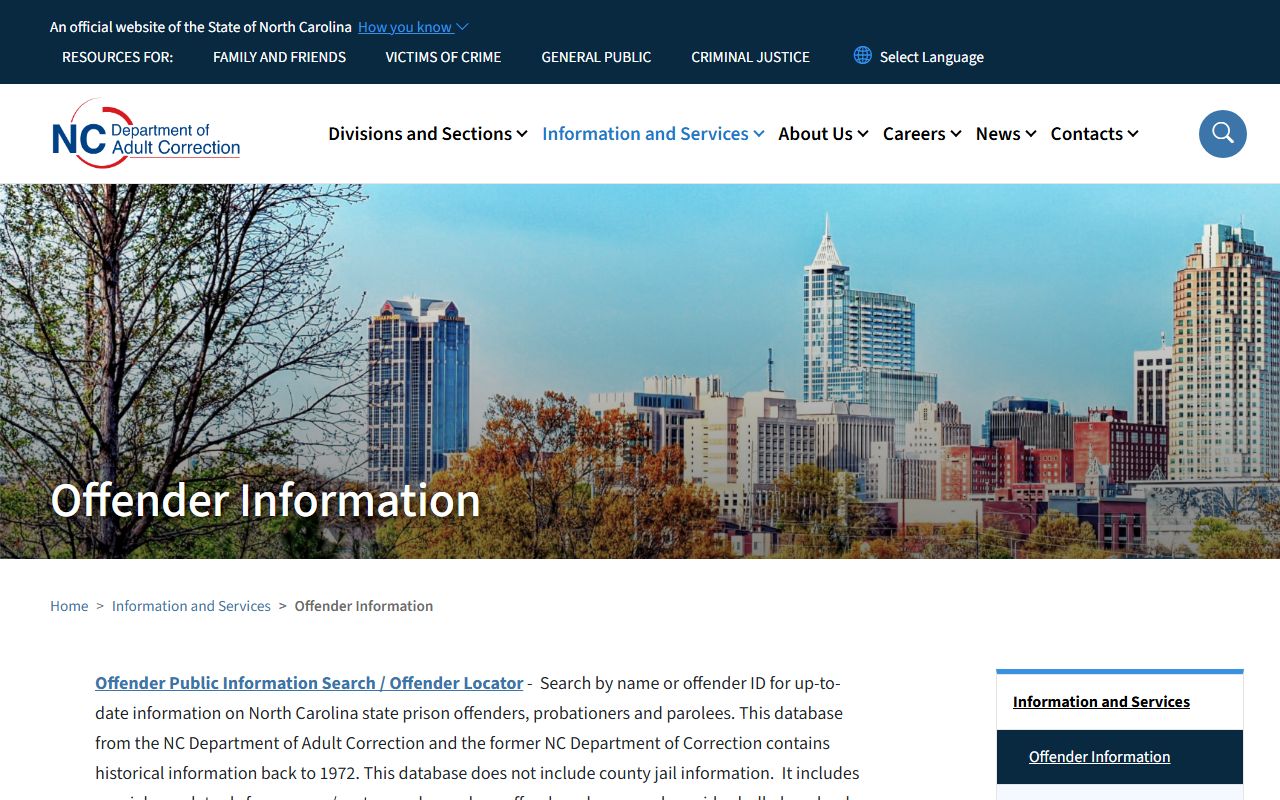 NCDAC offender information for Randolph Correctional Center inmate lookup