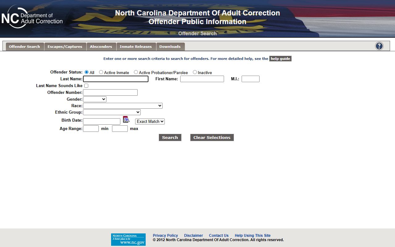 NCDAC search for Randolph County state prison inmate records
